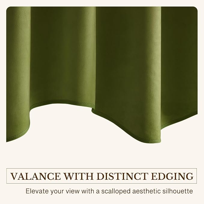 Olive Green Valance for Windows Home Decor 52x18 Inch 1 Panel | Muted Wavy Green Velvet Window Treatment, Privacy Rod Pocket Short Curtains for Kitchen, Living Room - Image 5