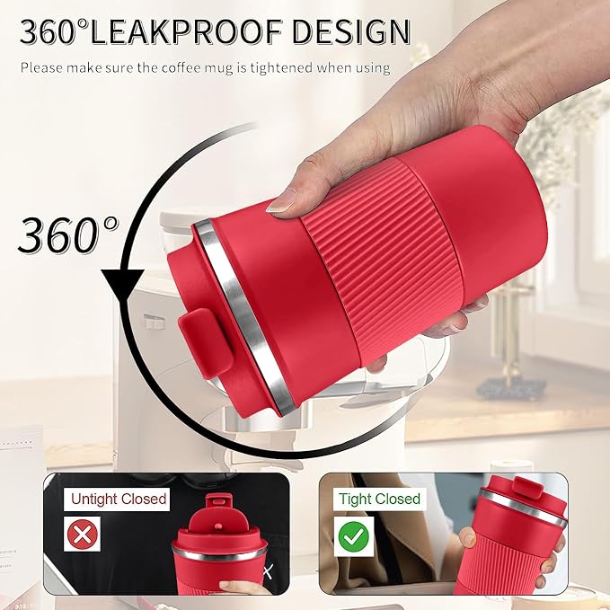 Insulated Travel Coffee Mug, Stainless Steel Coffee Cup with Leakproof Lid | Double-wall insulation keeps drinks hot or cold for hours, with a leakproof lid and portable stainless steel design - Image 5