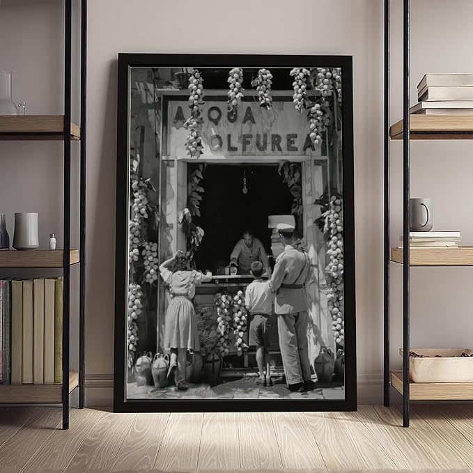 Italian Lemonade Seller, Streets of Naples 1940s, Black And White , Vintage Poster Canvas Poster Wall Art Decor Print Picture Paintings for Living Room Bedroom Decoration Black Frame 12x18in(30x45cm) - Image 4