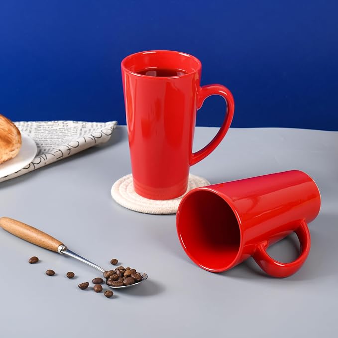 BYCNZB 16oz black Funnel Ceramic Tall Coffee Mugs for Coffee, Tea, Cocoa, Latte, Milk set of 4 (Red) - Image 7