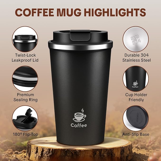 17oz Travel Coffee Mug ,Leakproof Vacuum Coffee Cup Insulated Tumbler | 304 Stainless Steel, Double-Wall Vacuum Insulated, Leakproof, Fits Hot & Cold Drinks Car Cup Holders, Travel, Office - Image 4