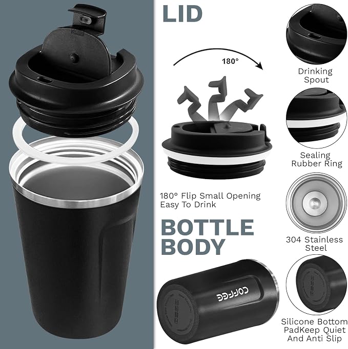 Insulated Travel Coffee Mug, Stainless Steel Coffee Cup with Leakproof Lid | Double-wall insulation keeps drinks hot or cold for hours, with a leakproof lid and portable stainless steel design - Image 2