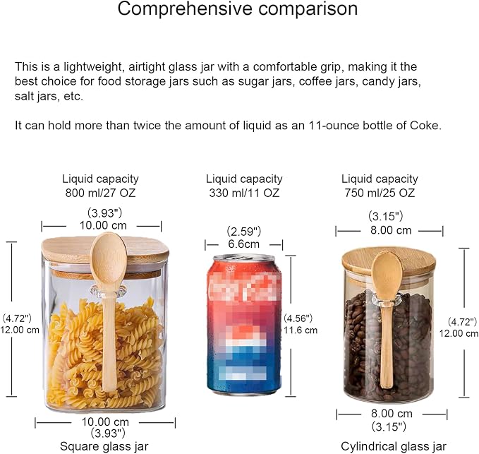 CNWSGEM Sugar Bowls Sugar Container 25.36 FL OZ Glass Coffee Canister Airtight Food Storage Jar with Lid and Spoon Candy Jar Coffee Bar Accessories Storage Beans Powder (Square) - Image 2