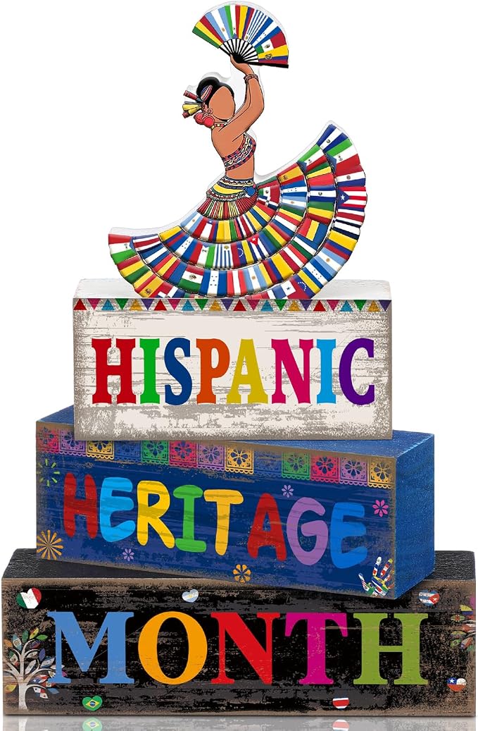 Moucuny 4 Pcs Hispanic Heritage Month Table Decorations Colorful Wooden Dancer Stacked Blocks Decor Latino Heritage Month Decorations Spanish Centerpieces Decor for Home Office Table Tiered Tray by Moucuny