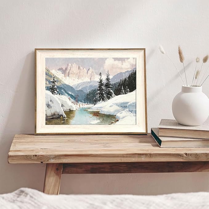 XOCUUI Vintage Unframed Canvas Wall Art, Snow Stream River Tree Cloud Winter Christmas Wall Art, Farmhouse Landscape Art Hanging Paintings for Living Room Bathroom Bedroom,11x14in - Image 6