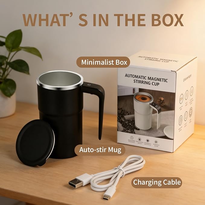 Self Stirring Coffee Mug 13 oz, Auto Mixing Cup with Lid and Touch Handle, Perfect Gifts For Man and Women, Valentine’s Day Gift for Her (black) - Image 7