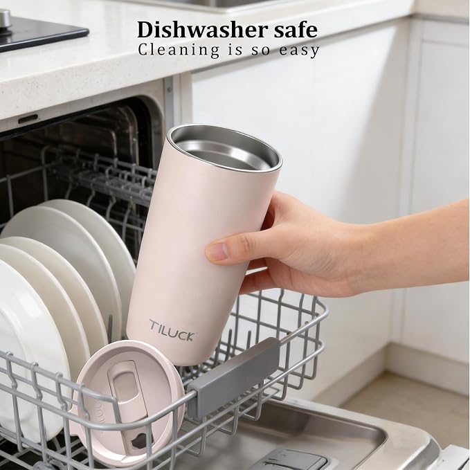 TILUCK 20 oz Insulated Coffee Tumbler with BPA-Free Lid | Travel Coffee Mug, Dishwasher Safe, Cup Holder Friendly, Double-Wall Vacuum Insulation for Hot & Cold Drinks, MatteSakuraPink - Image 5