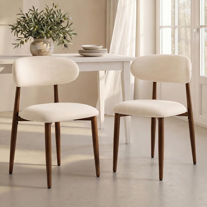 UVV Dining Chairs Set of 6, Metal Kitchen Chairs with Modern Fabric Upholstered for Dining Room, Beige - Image 6