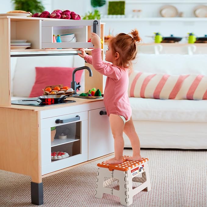 ACSTEP Folding Step Stool 9 Inch for Kids, 300 lbs, Bicolor Orange | Lightweight Plastic Small Foldable Step Stool with Handle, Non-Slip, for Kitchen, Bathroom, Bedroom and Closet - Image 9