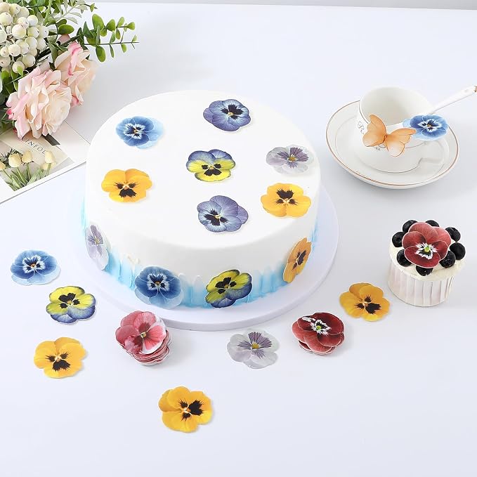 48 Pcs Edible Flowers Cupcake Toppers Small Pastel Flowers Cake Toppers Edible Wafer Pansies for Baby Shower Kids Birthday Party Wedding Food Decorations Mixed Color - Image 4