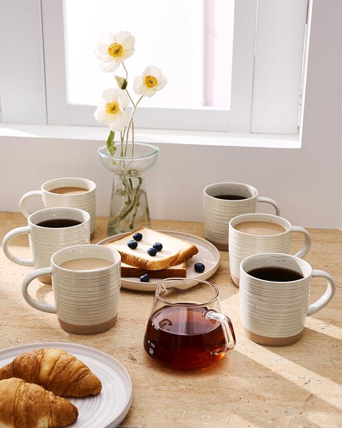 famiware Coffee Mugs Set of 6, 13 oz Mug Set, Ceramic Cup Set with Handle for Coffee, Tea, Cocoa, Milk, Constellation Series, Beige - Image 6