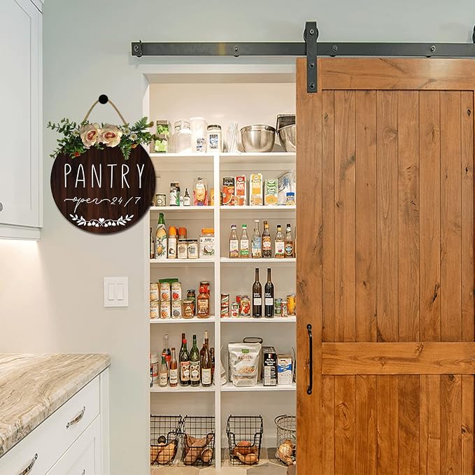 Pantry Sign Pantry Wall Decor Farmhouse Pantry Sign Wooden Rustic Pantry Sign Retro Pantry Hanging Sign Wooden Art Printed Decor for Home Pantry Room Holiday Decoration, 11x11 Inch - Image 4