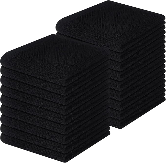 Homaxy 100% Cotton Waffle Weave Kitchen Dish Cloths 18-Pack, Black | 12 x 12 Inches, Ultra Soft Absorbent Dish Towels, Quick Drying Dish Rags with Hanging Loop by Homaxy