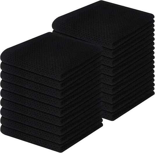 Homaxy 100% Cotton Waffle Weave Kitchen Dish Cloths 18-Pack, Black | 12 x 12 Inches, Ultra Soft Absorbent Dish Towels, Quick Drying Dish Rags with Hanging Loop by Homaxy