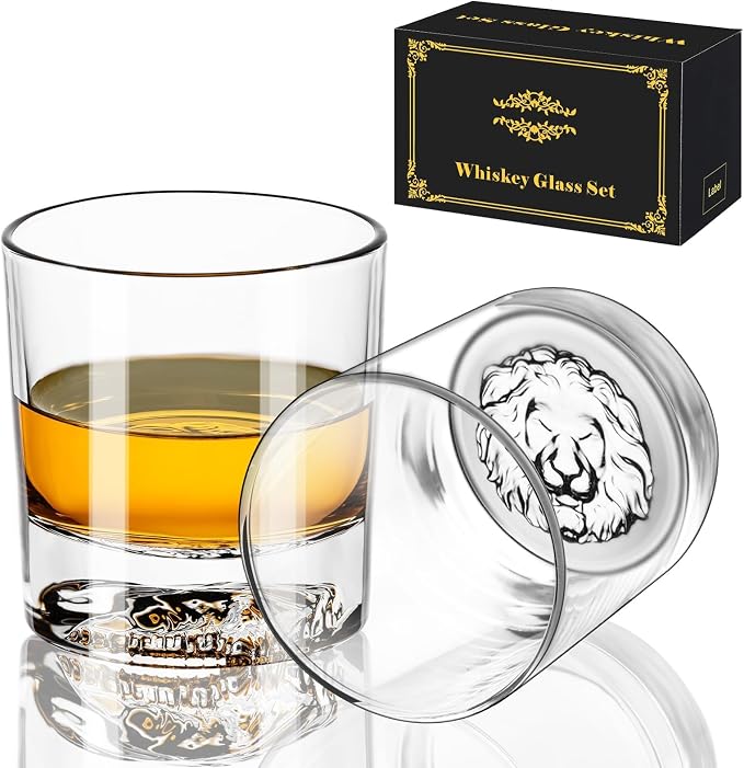PARACITY Whiskey Glasses with Lion Pattern, Set of 2 | Old fashioned rocks glassware for bourbon and cocktails, suited to bars, parties and relaxed pours at home by PARACITY