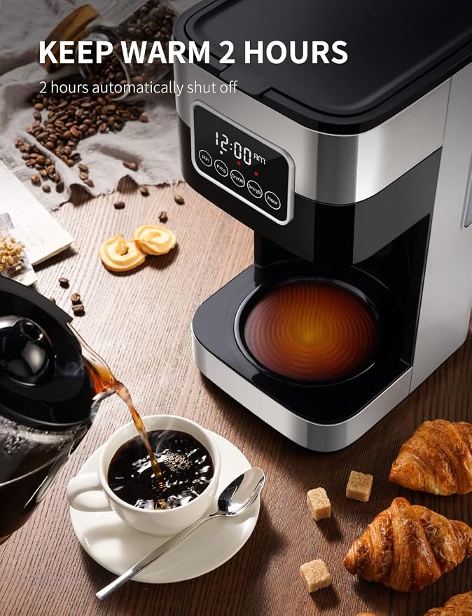 SHARDOR 10-Cup Programmable Coffee Maker, Regular & Strong Brew Drip Coffee Machine for Home and Office, Auto Shut Off, Permanent Filter, Silver - Image 4