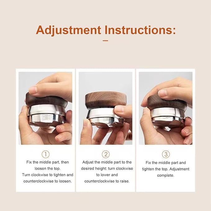 HEEPDD 53mm Coffee Distributor Tamper Adjustable Coffee Leveler Coffee Leveling Tool with Stainless Steel Base Walnut Wood Handle for Single Head Coffee Machine