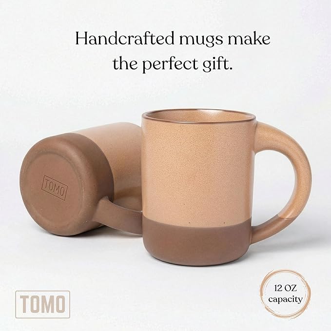 TOMO Mugs Set of 2, 12oz Modern Stoneware Coffee Mugs, Large Handle Ceramic Drinkware - Wheat - Image 4