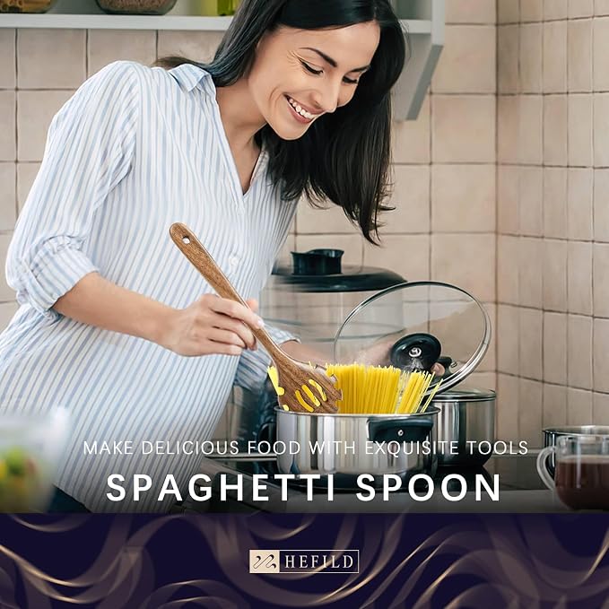 Wooden Spoons for Cooking, 9-Piece Acacia Wood Utensil Gift Set | Spoons and spatulas stir, mix, flip and serve; gift-ready box makes it ideal for housewarmings, weddings and new kitchens. - Image 3