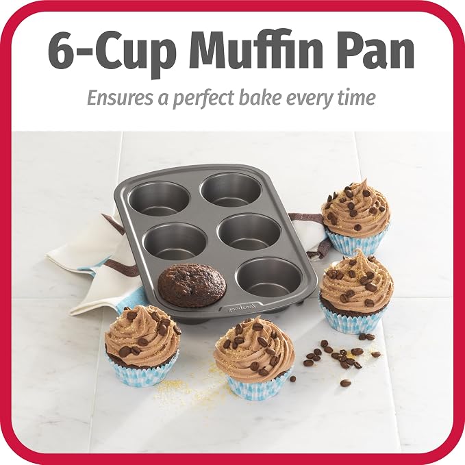 GoodCook Everyday Muffin Pan Nonstick Warp-Resistant Carbon Steel Construction, 6-Cup, Gray - Image 7