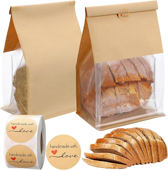 Fullhawl 180 Pcs Bakery Bags with Window, Kraft Paper Cookie Bags with Tin Tie for Sourdough, Pastry, Homemade Baked Goods, Storage Packaging (11.02 x 6.3 x 4.33 Inches) by Fullhawl