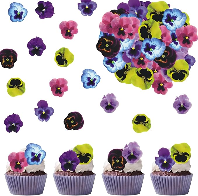 Edible Pansy Flower Cupcake Toppers 100% Edible Wafer Paper Floral Decorations for Cakes, Cupcakes, Cookies Realistic Pansy Flowers for Spring Wedding, Birthday, Baby Shower Party Supplies (60pcs) by KSINWCOI