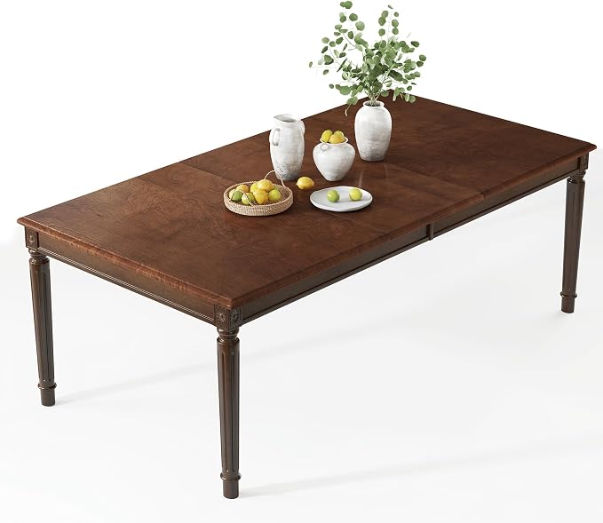AMERLIFE 79" Solid Wood Farmhouse Dining Table with Roman Legs, Brown | Roman Conical Legs, Large Dining Surface, Solid Wood Tabletop, Family Gathering Furniture, Dark Brown Finish - Image 8
