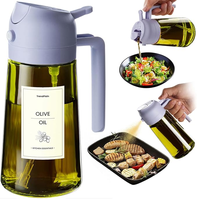 TrendPlain - Original 16oz/470ml Olive Oil Dispenser Bottle for Kitchen Gadgets and Air Fryer Accessories - Olive Oil Sprayer for Cooking w/Stickers - Lilac by TrendPlain