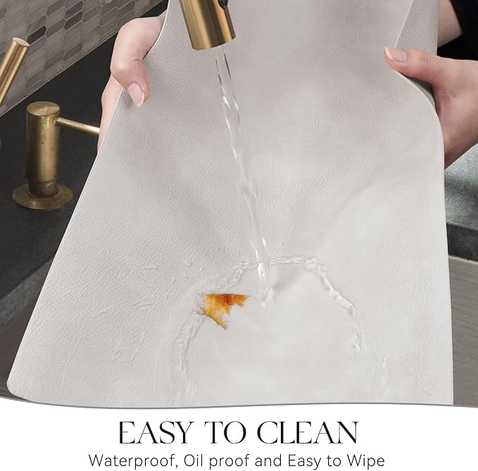 MOSAYT Vinyl Placemats Set of 6-12 X 17 Inch - Faux Leather 100% Waterproof Oil-Proof Wipeable PU Place Mats, Heat Resistant Reversible Table Mats for Kitchen, Dining, Outdoor, Light Grey - Image 4