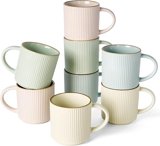 famiware Star Coffee Mug Set for 8, Handcrafted 12 oz Ceramic Stoneware Mugs Cup Set, Chip-Resistant & Stackable, Dishwasher/Microwave Safe, Multi-color by Famiware