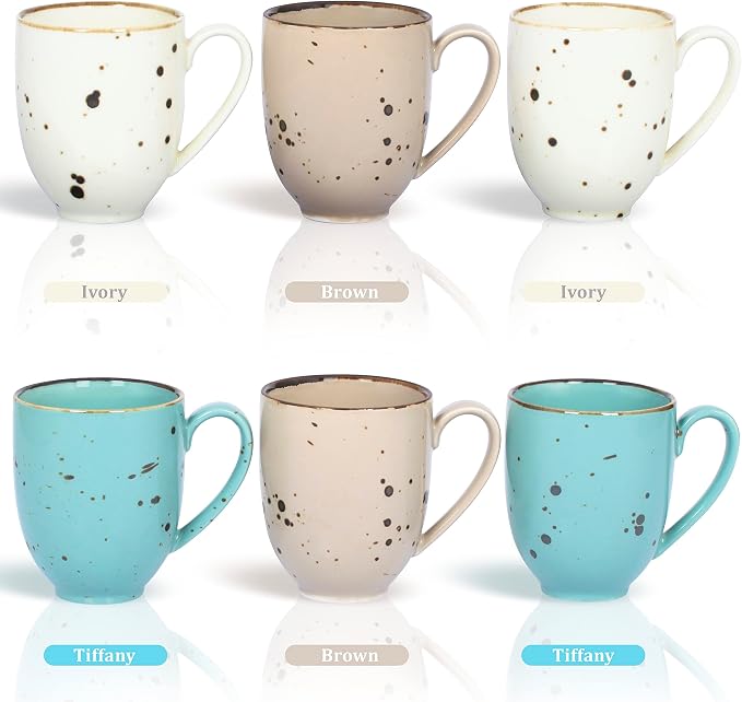 Esfour Ceramic Coffee Mugs Set Of 6, 14 Oz Large Handle Heavy Duty Cups - Microwave Dishwasher Safe - Latte, Cappuccino, Tea, Cocoa, Mocha - Men, Women, Home Office Daily Use, Natural Assorted Colors - Image 3