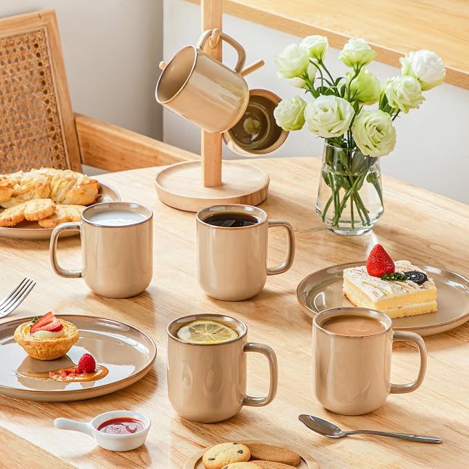 vancasso Coffee Mugs Set of 6, 12 Oz Ceramic Coffee Cups with Handle, Ceramic Unique Glaze Coffee Cup for Cappuccino, Latte, Tea, Cocoa, Dishwasher & Microwave Safe Gift Sets, Brown, Series PLAYA - Image 6