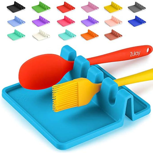 Zulay Kitchen Silicone Utensil Rest with Drip Pad for Multiple Utensils - BPA-Free, Heat-Resistant Spoon Rest & Spoon Holder for Stove Top - Kitchen Utensil Holder for Ladles & Tongs - Blue by ZulayKitchen