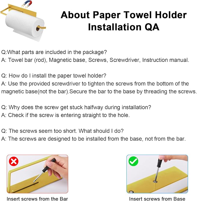 Paper Towel Holder Gold, Magnetic Paper Towel Holder for Fridge, Toilet Paper Roll Holder Magnet Paper Towel Rack Wall Mount Fridge Organizer for Golden Bathroom Kitchen Dorm Room RV Essentials, 2Pack - Image 8