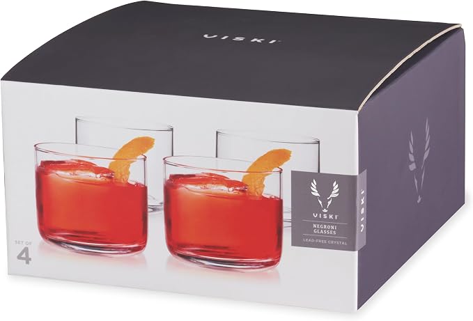Viski Raye Crystal Negroni Glasses, Lowball Cocktail Glasses Premium Crystal Glassware, 8oz Tumbler Glasses Set of 4 - Image 8