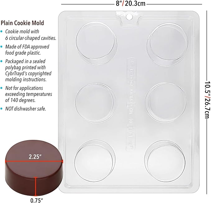 CybrTrayd Plain Cookie Chocolate Candy Mold with Exclusive Copyrighted Chocolate Molding Instructions, Pack of 3 - Image 2
