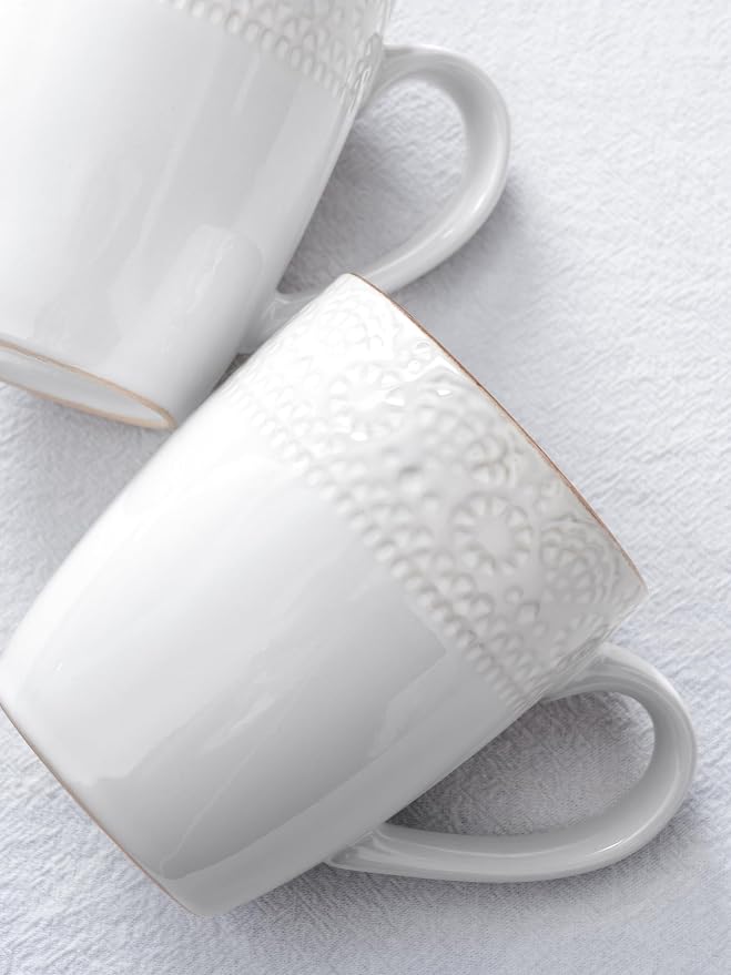 famiware Coffee Mugs Sets for 6, 12 oz Mug Set, Coffee Cups with Handle for Coffee, Tea, Cocoa and Milk, Microwave and Dishwasher Safe, White Floral - Image 4