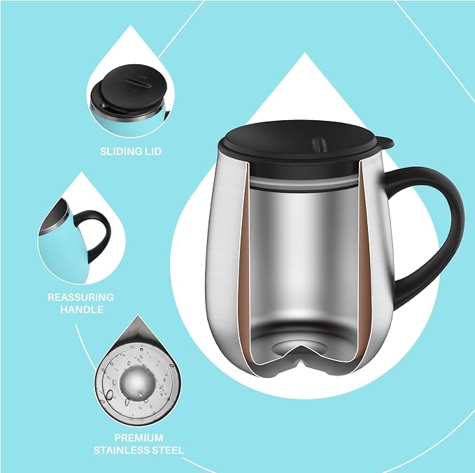 Ideus 16 oz (470 ml) Insulated Coffee Mug with Handle and Lid, Double Wall Stainless Steel Vacuum Thermal Coffee Mug, Travel Coffee Cup Thermal Cup for Home and Office (Sky Blue) - Image 3