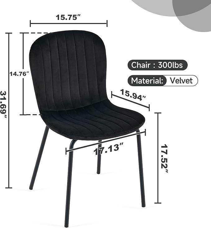 Black Velvet Dining Chairs Set of 4, Modern Kitchen Chairs with Metal Legs, Space-Saving Small Armless Dining Chairs for Dining Living Room Apartment Restaurant - Image 2