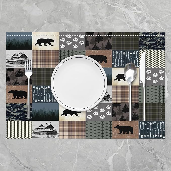 Feelyou Bear Table Place Mats 18"x12" Wild Animal Placemats Set of 4 Ultra Soft Striped Boho Placemat for Kitchen Dining Table Rustic Cabin Country Indoor Outdoor Decor Table Mats Farmhouse Camper - Image 2