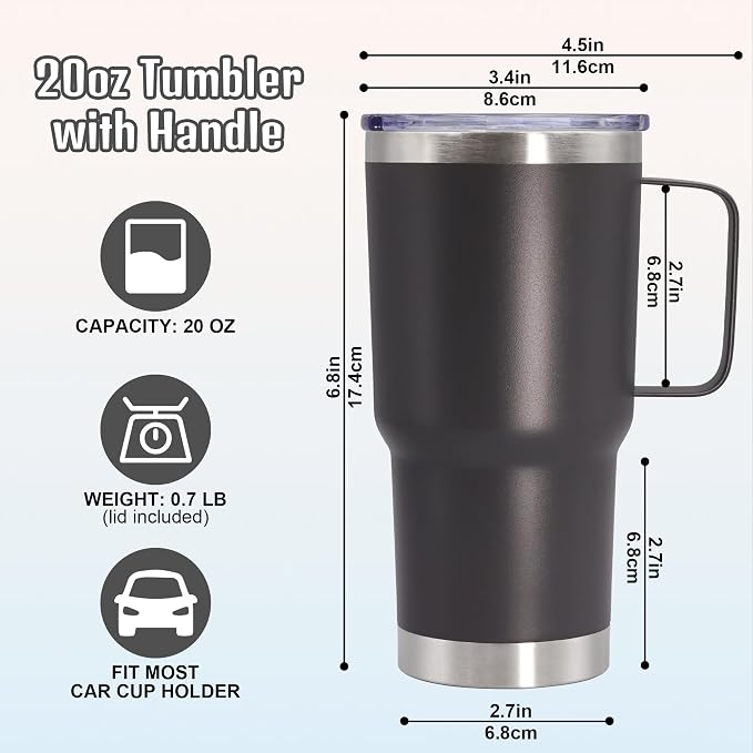 20 oz Tumbler with Handle and Lid Insulated Travel Coffee Mug Grey 1P | Stainless Steel Tumbler, coffee tumbler with handle,Spill Proof Double Wall Vacuum Tumbler Cup Keep Drink Hot & Cold - Image 6
