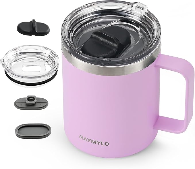 RAYMYLO Insulated Coffee Mug 12 oz, Spill-Proof & Detachable Slider Lid | Double Wall Stainless Steel with Thorough Clean Lid & Handle, Cold for 9 Hrs, Suitable for Camp Home Office by RAYMYLO