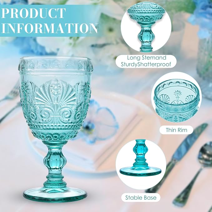 6 Pcs Green Wine Glasses,Goblet Glasses,Vintage Glassware, Made of Sturdy and Durable Glass Can be Used for Weddings, Everyday Fun Parties and More! - Image 4