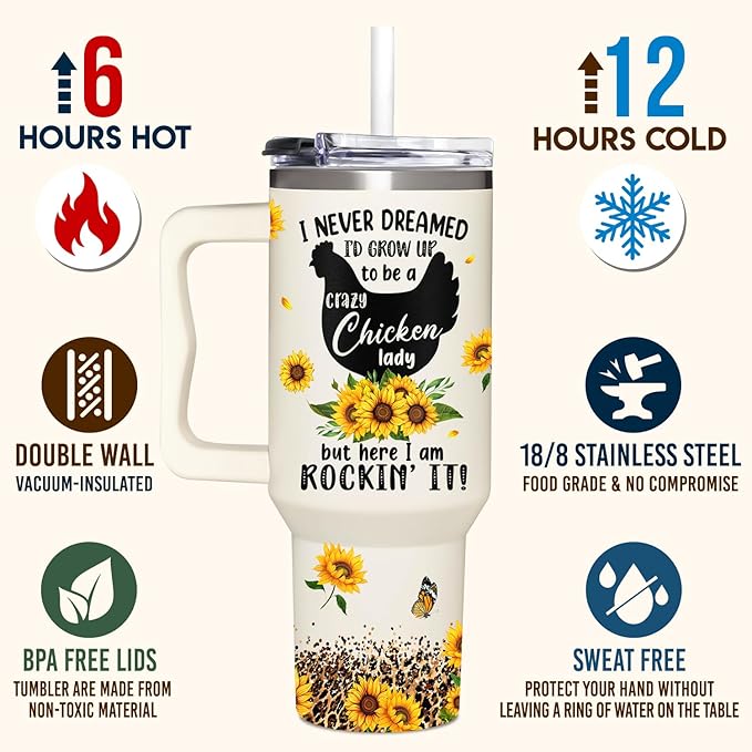 Chicken 40Oz Tumbler With Handle - Mothers Day & Birthday Gift Idea For Chicken Lovers