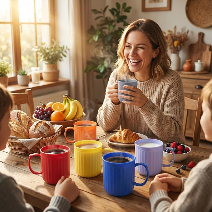 Plastic Coffee Mug with Handle set of 6, 13 oz Iced-Tea Cup Rainbow | BPA Free Reusable Food Grade PP, Unbreakable, Dishwasher Safe, Lightweight, Elderly Kid Safe, Kitchen Party Camping Outdoor - Image 5