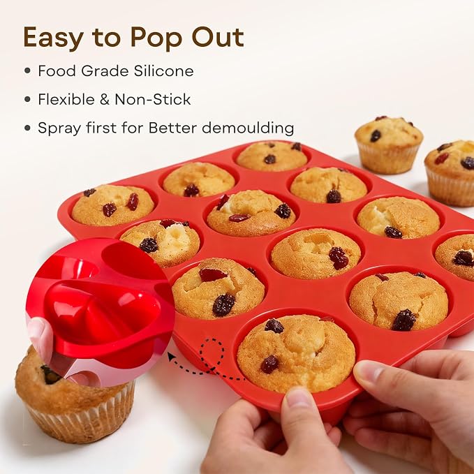Silicone Mold for Baking, 12 Cup Nonstick Muffin Pan 2Pcs | Food-Grade Silicone Muffin Tin, Oven Dishwasher Freezer Safe Silicone Molds for Home Baking DIY, Cupcakes, Egg Bites - Image 5