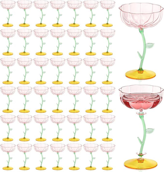 48 Pcs Pink Plastic Ribbed Coupe Glasses Detachable 7oz Flower Cocktail Glasses Modern Wavy Plastic Cocktail Coupes Disposable Martini Glasses Mimosa Glassware champagne goblets (48, PInk) by Unknown