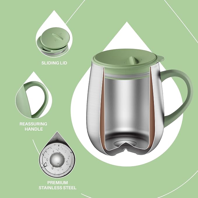 Ideus 16 oz Insulated Coffee Mug with Handle and Lid, Double Wall Stainless Steel Vacuum Thermal Coffee Mug, Travel Coffee Cup Thermal Cup for Home and Office, Avocado Green - Image 3