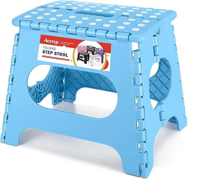 ACSTEP 11 Inch Folding Step Stool for Kids, Non-Slip Foldable Stools, Blue | Heavy Duty Collapsible Foot Stool, Lightweight with Built-in Handle, Holds 300 lb for Adults Kitchen Bathroom Bedroom Outdoor by ACSTEP