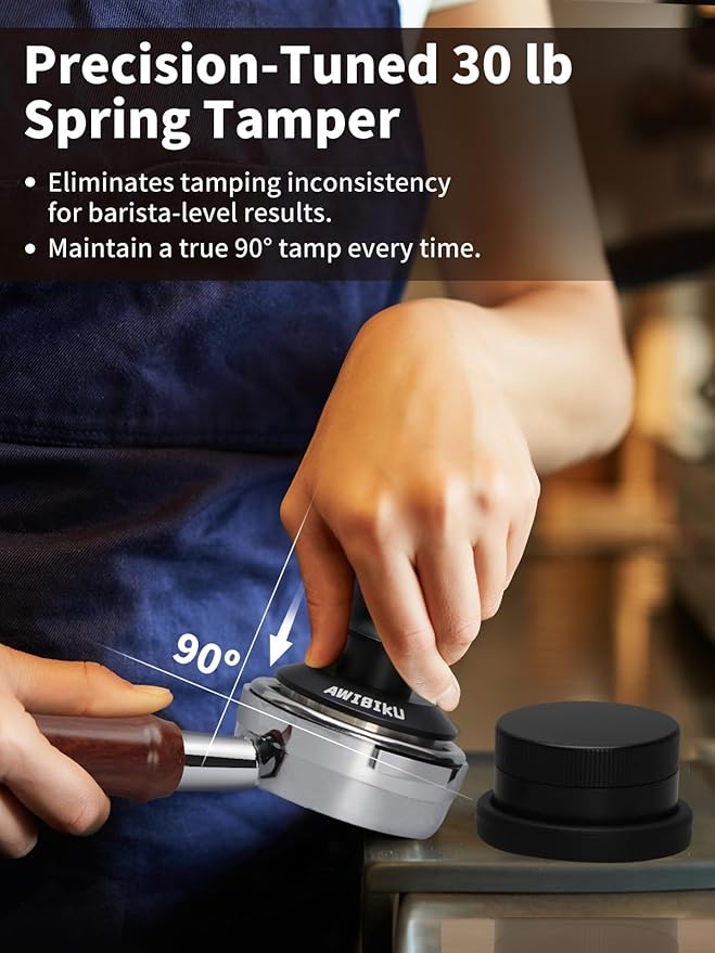 53.3mm Espresso Tamper Set – 30lb Calibrated Spring-Loaded Coffee Tamper with Click Feedback, 4-Leaf Leveler, 316 Stainless Steel Puck Screen Anti-Slip Mats for 54mm Portafilter